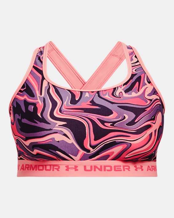 Women's Armour® Mid Crossback Print Sports Bra, Pink, pdpMainDesktop image number 4
